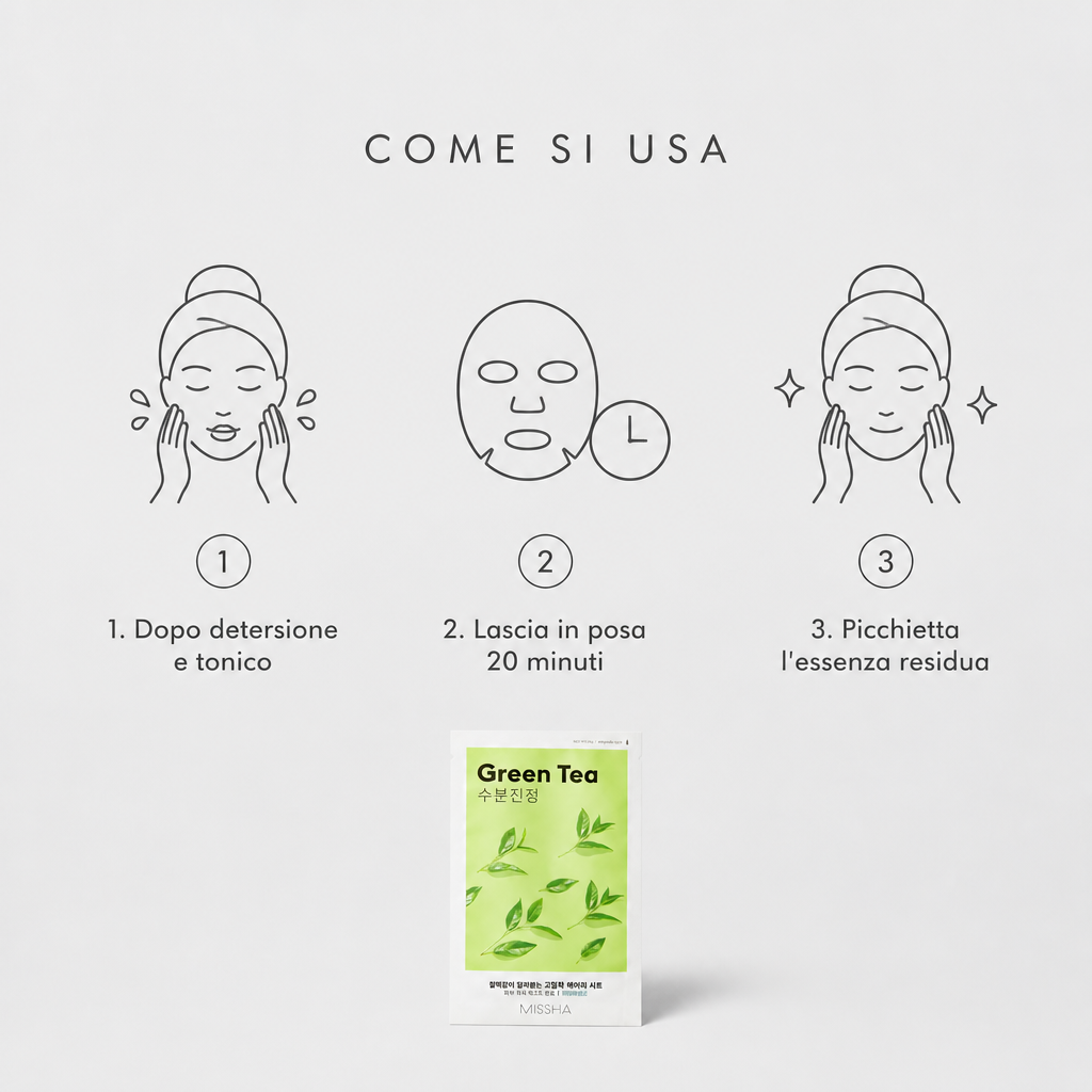 Missha Airy Fit Sheet Mask Green Tea – Maschera Viso Lenitiva 19g